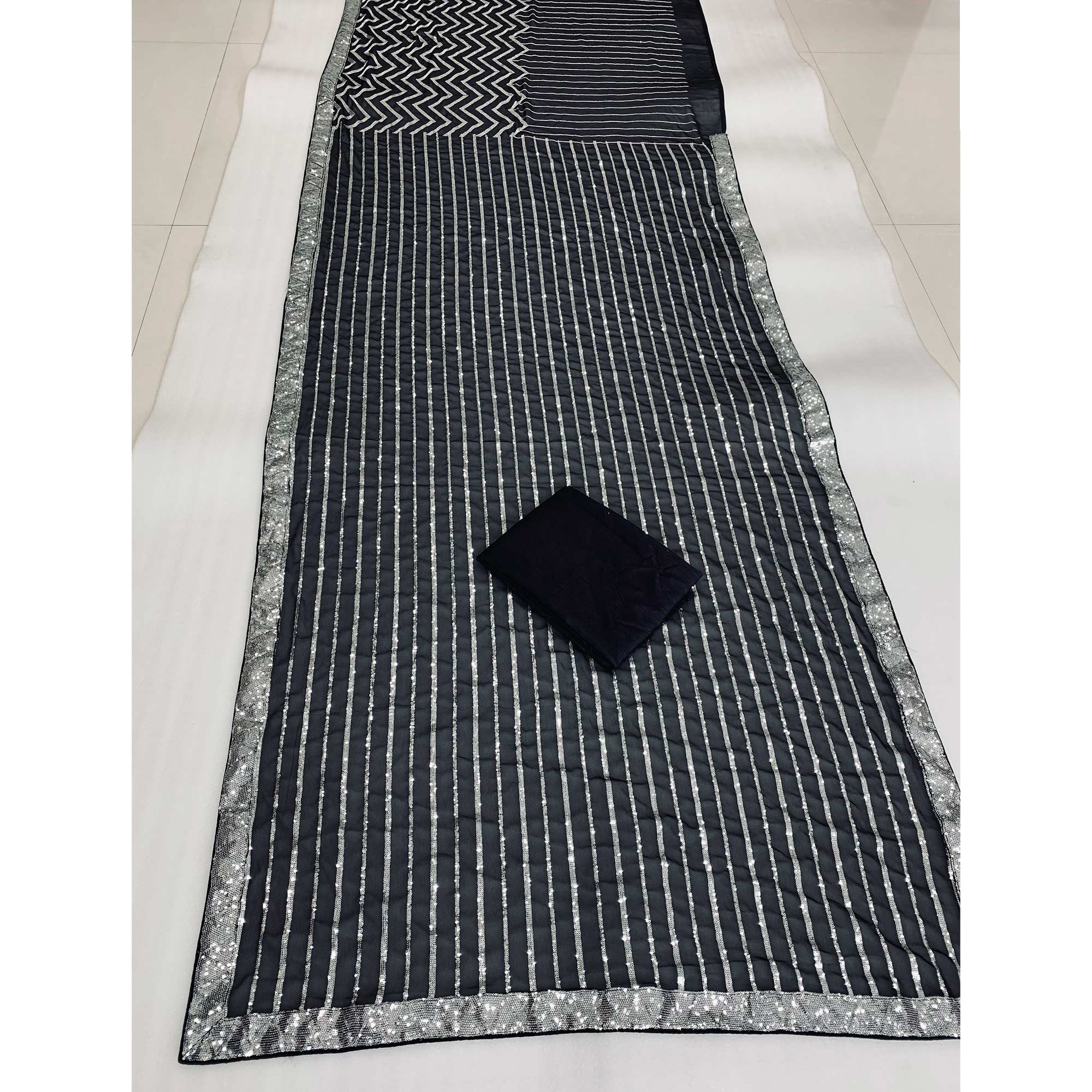 Black Sequins Embroidered Georgette Saree
