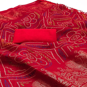 Red Foil Printed Kota Doria Saree