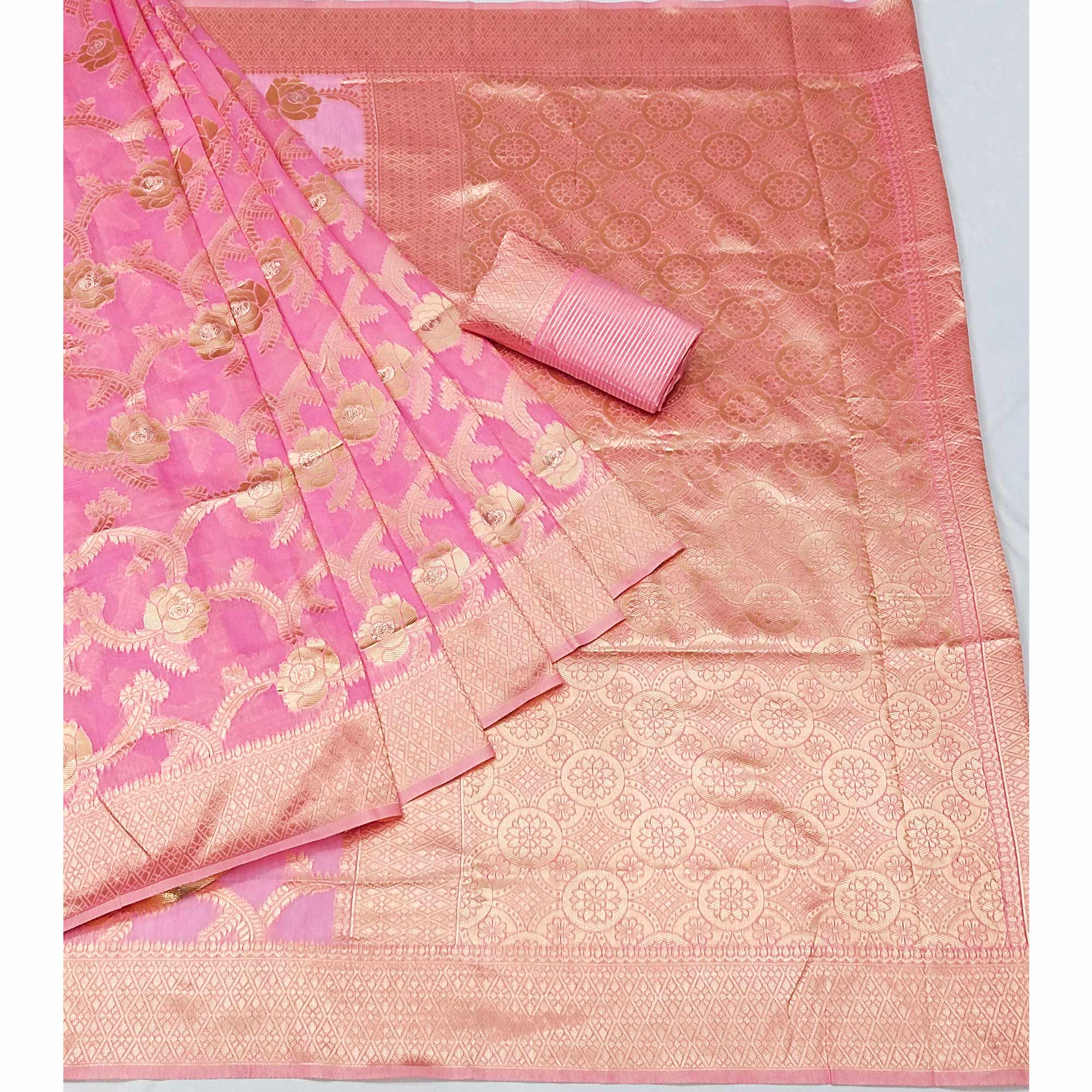 Pink Woven Jacquard Saree