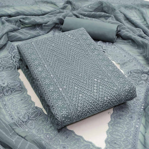 Grey Embroidered Georgette Dress Material