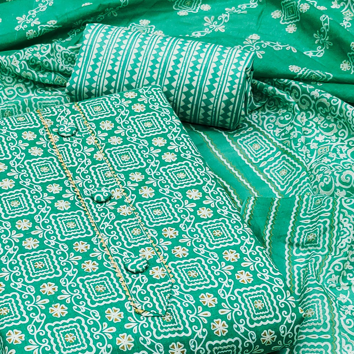Rama Green Floral Printed Cotton Dress Material