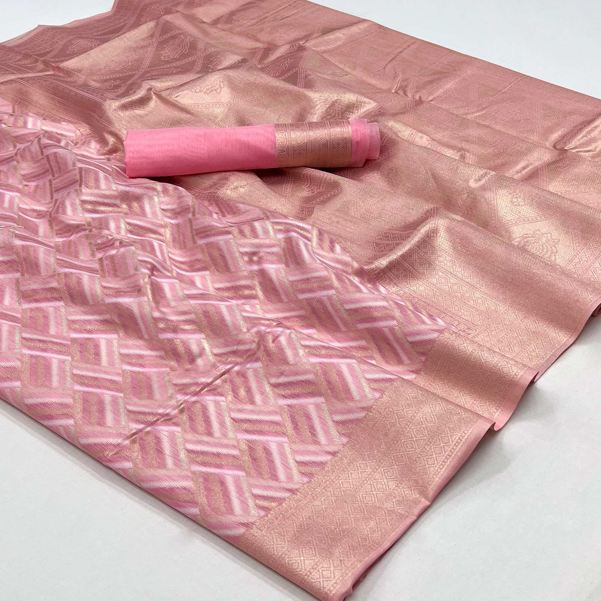 Pink Woven Linen Saree