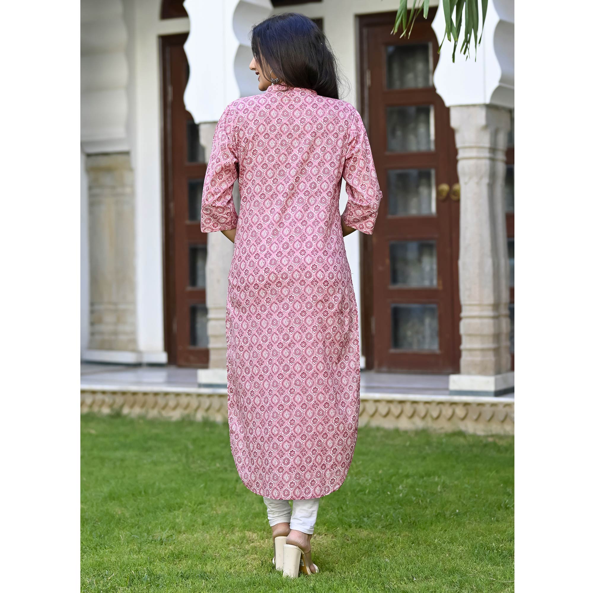 Pink Floral Printed Pure Cotton Kurti