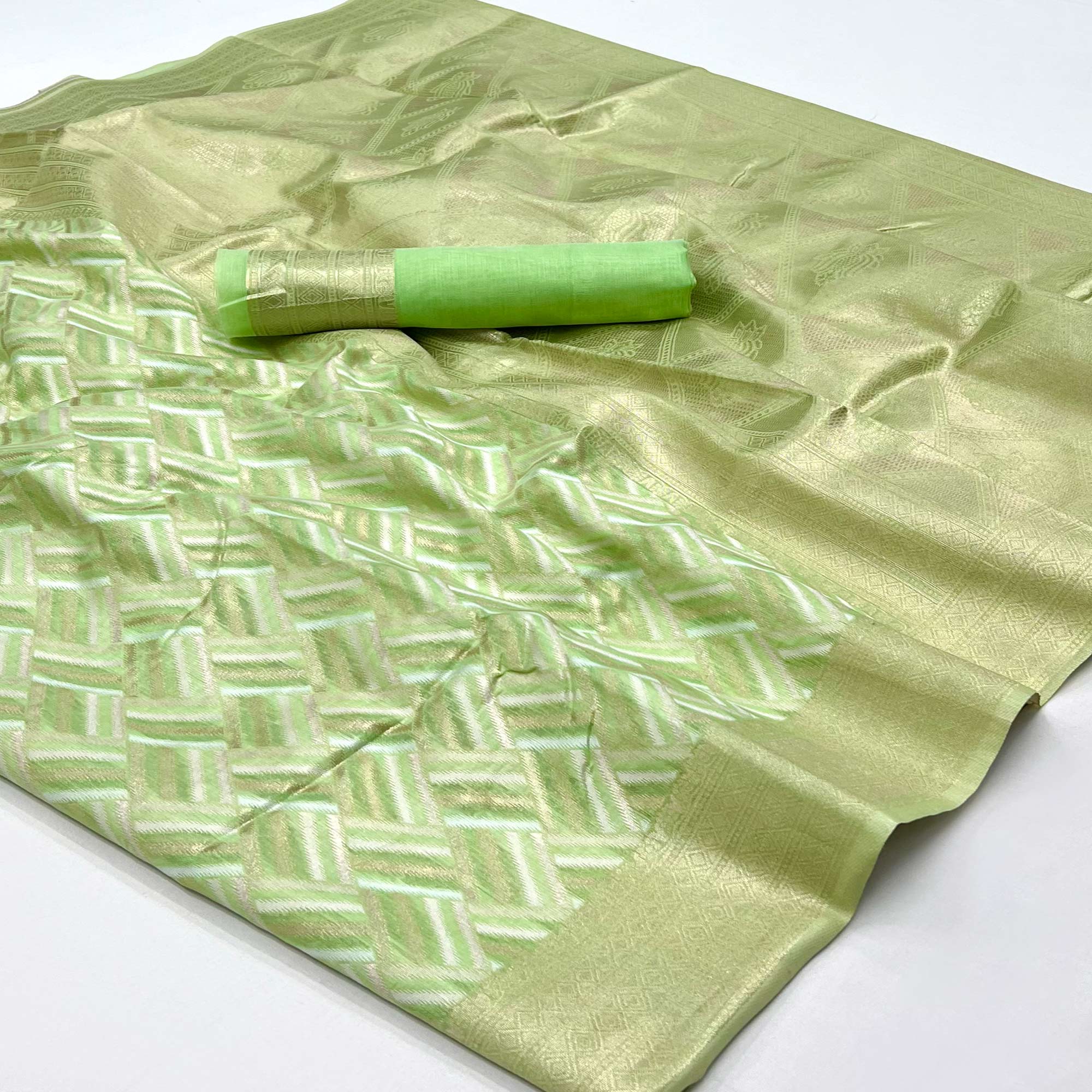 Pista Green Woven Linen Saree