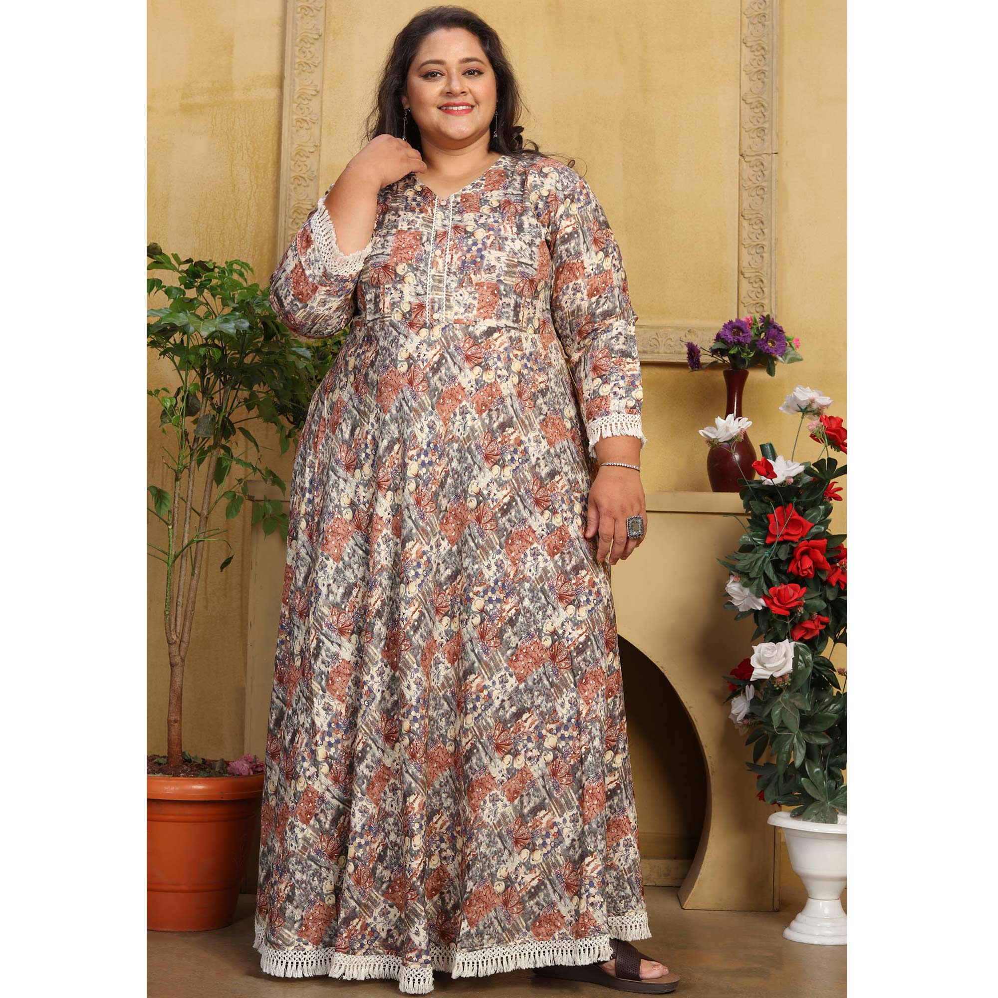 Multicolour Floral Printed Rayon Long Kurti