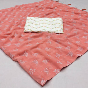 Peach Foil Printed Georgette Saree
