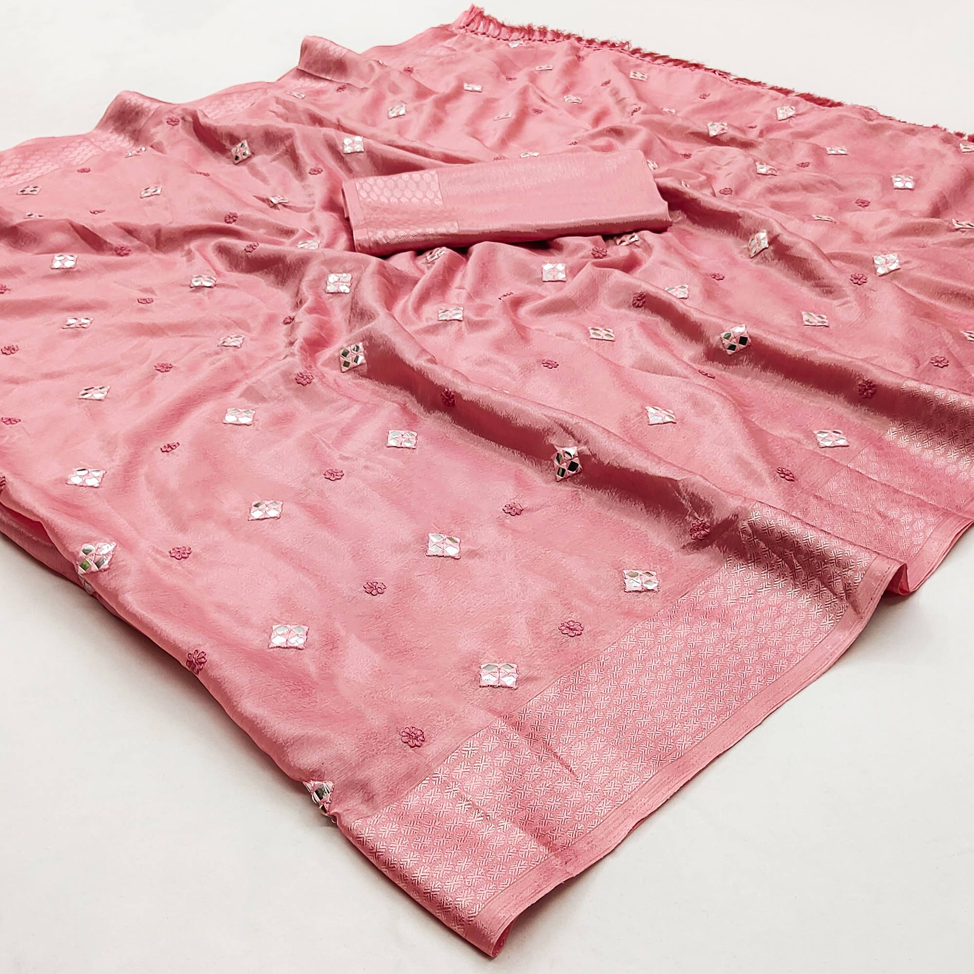 Pink Floral Embroidered Chiffon Saree