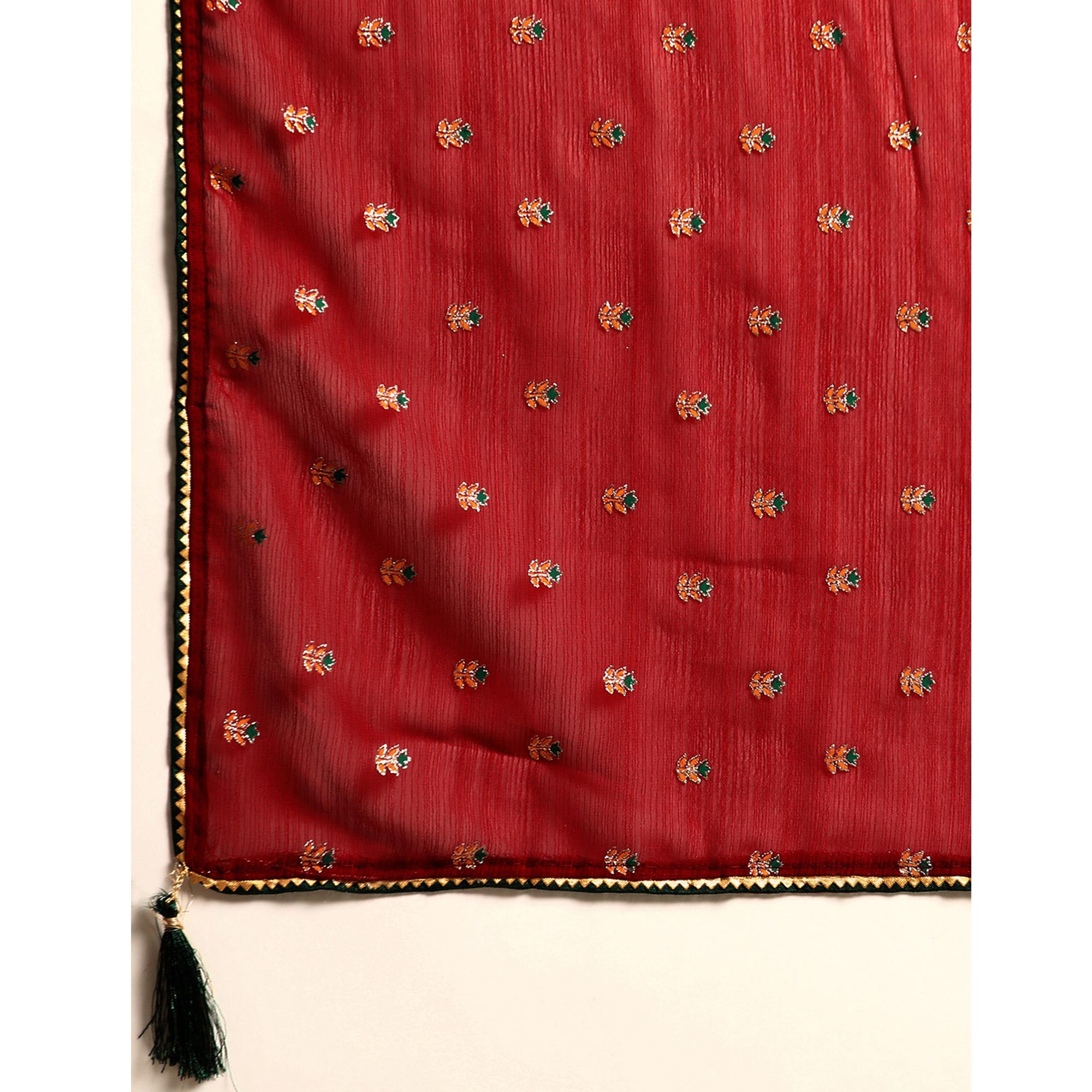 Maroon Embroidered Chiffon Saree