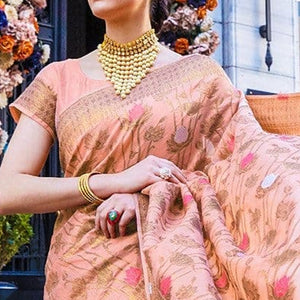 Salmon Pink Woven Art Silk Saree