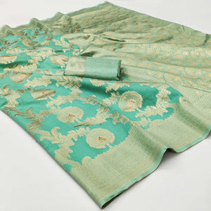 Rama Green Woven Jacquard Saree