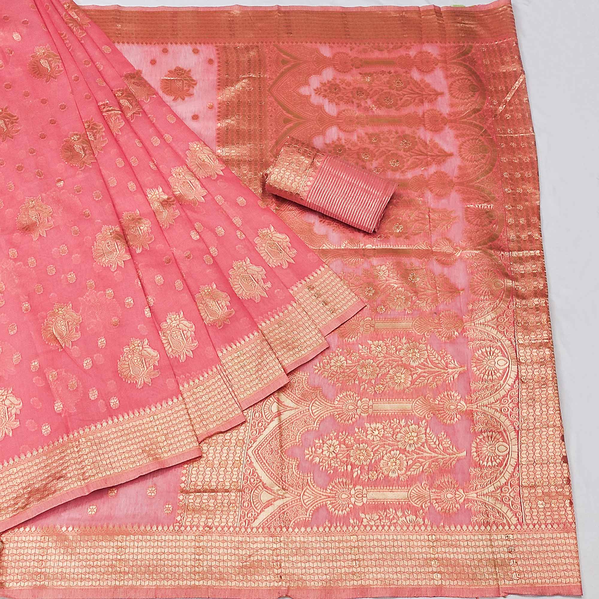 Gajari Pink Woven Jacquard Saree