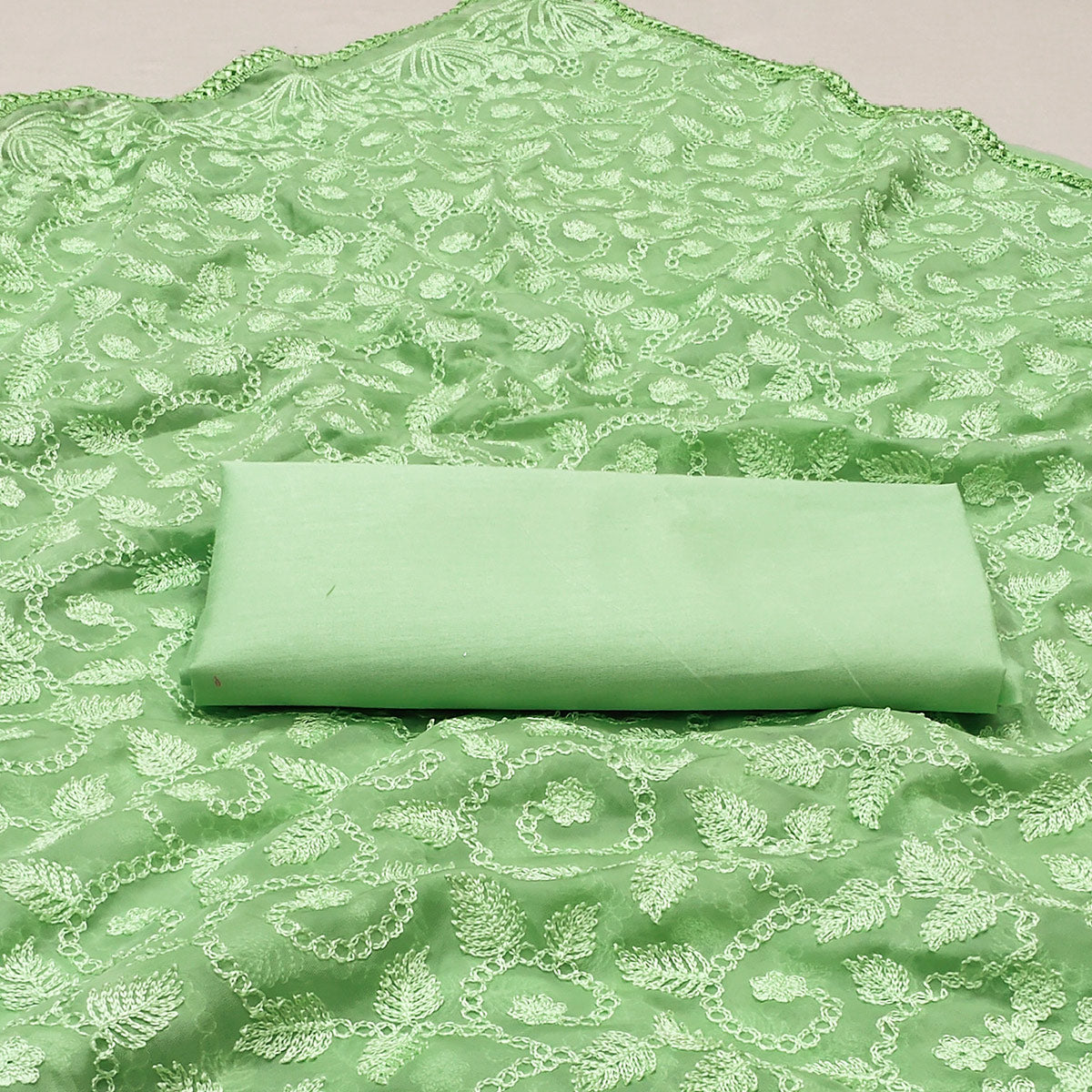 Pista Green Floral Embroidered Organza Saree