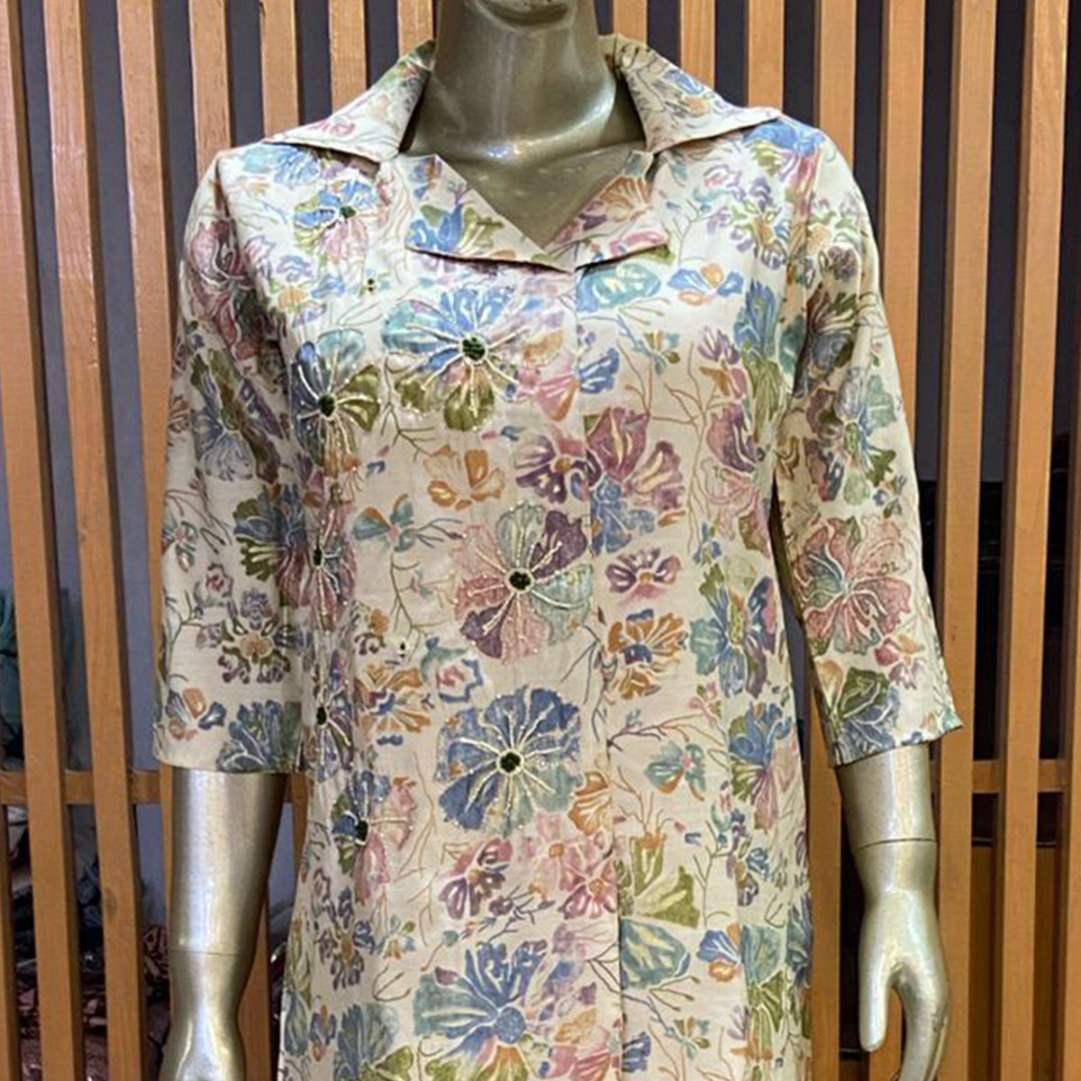 Cream Floral Printed Muslin Co Ord Set