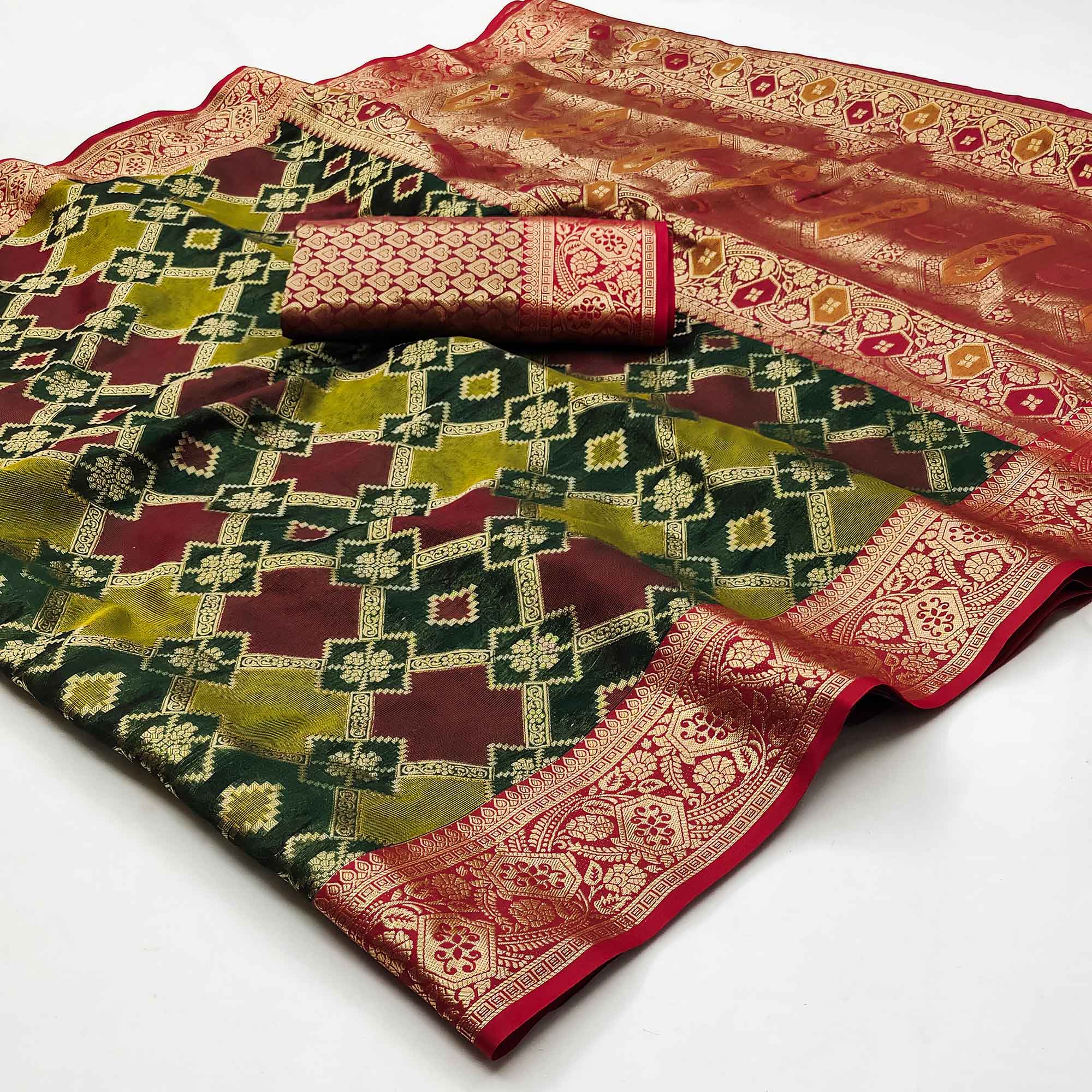 Multicolor Maroon Woven Cotton Silk Saree