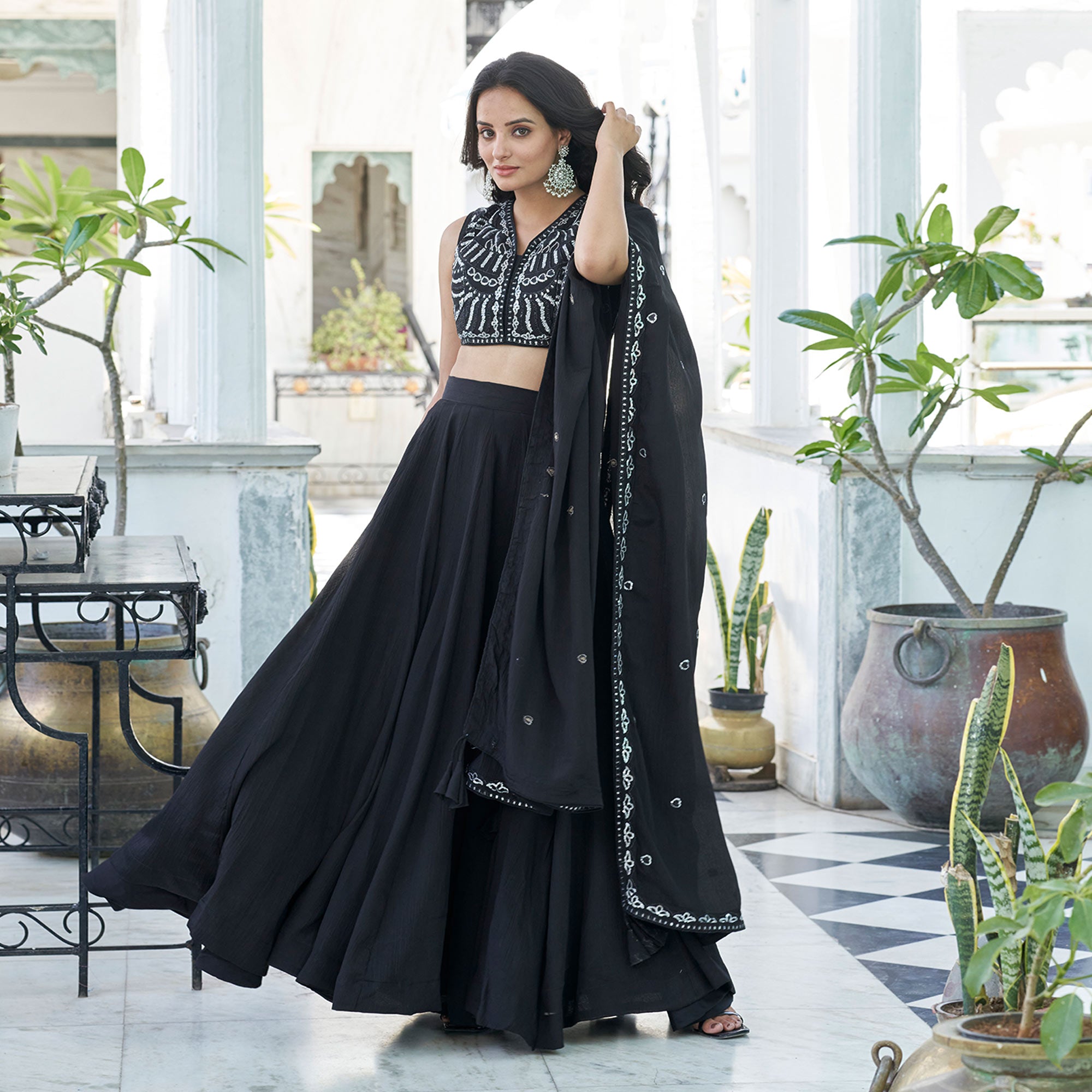 Black Sequins Embroidered Chiffon Lehenga Choli