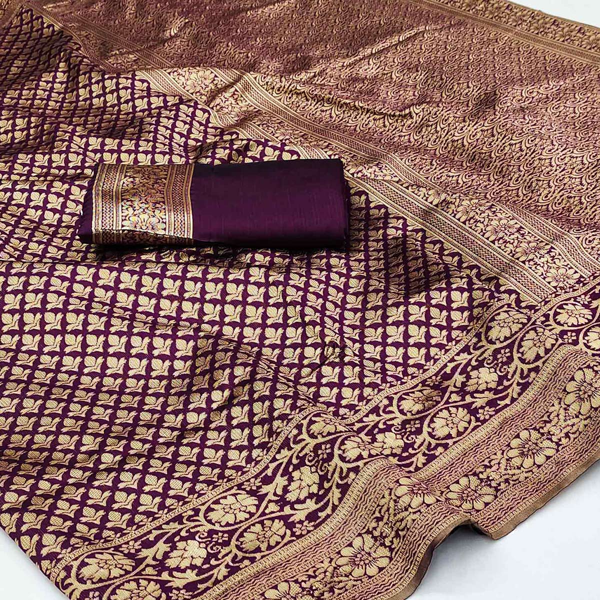 Purple Woven Cotton Silk Saree