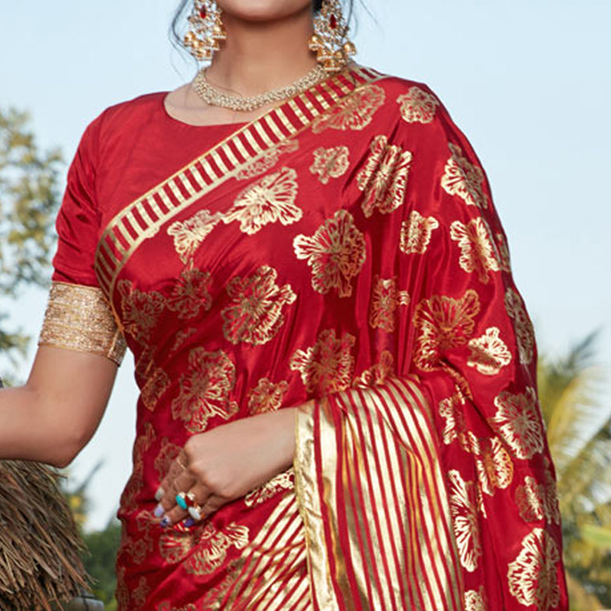 Red Foil Printed Art Silk Saree