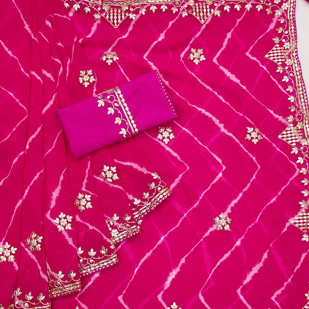 Pink Printed With Gota Work Georgette Saree