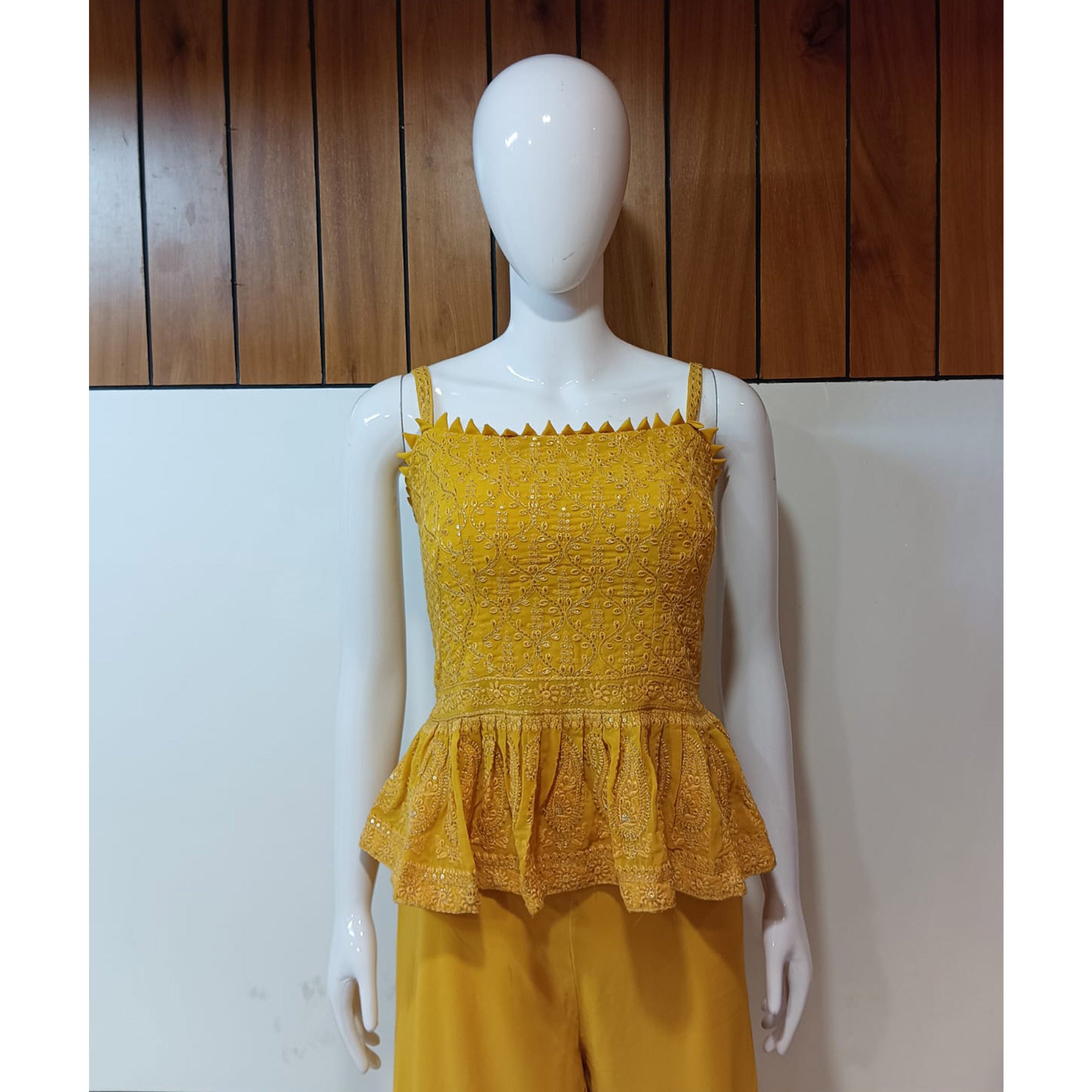 Yellow Embroidered Georgette Palazzo Suit