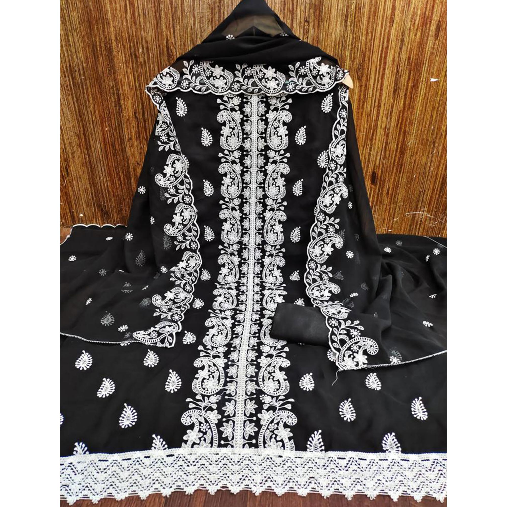 Black Embroidered Georgette Dress Material