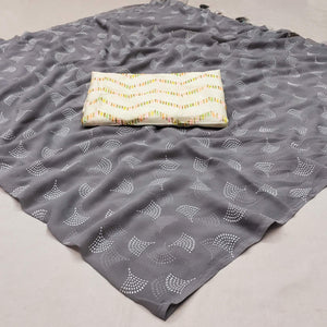 Grey Foil Printed Georgette Saree