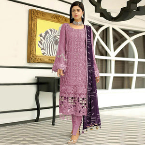 Purple Floral Embroidered Georgette Pakistani Suit