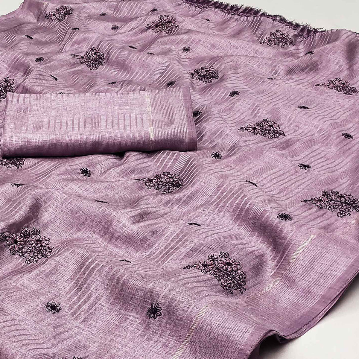 Purple Floral Embroidered Art Silk Saree