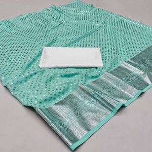 Sea Green Foil Printed Georgette Saree