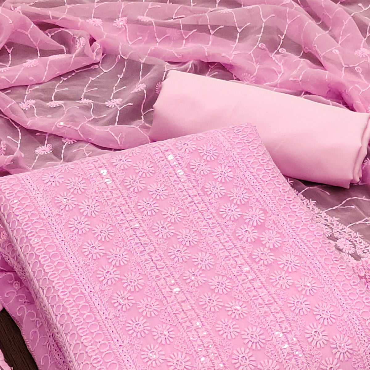 Pink Lucknowi Embroidered Georgette Suit