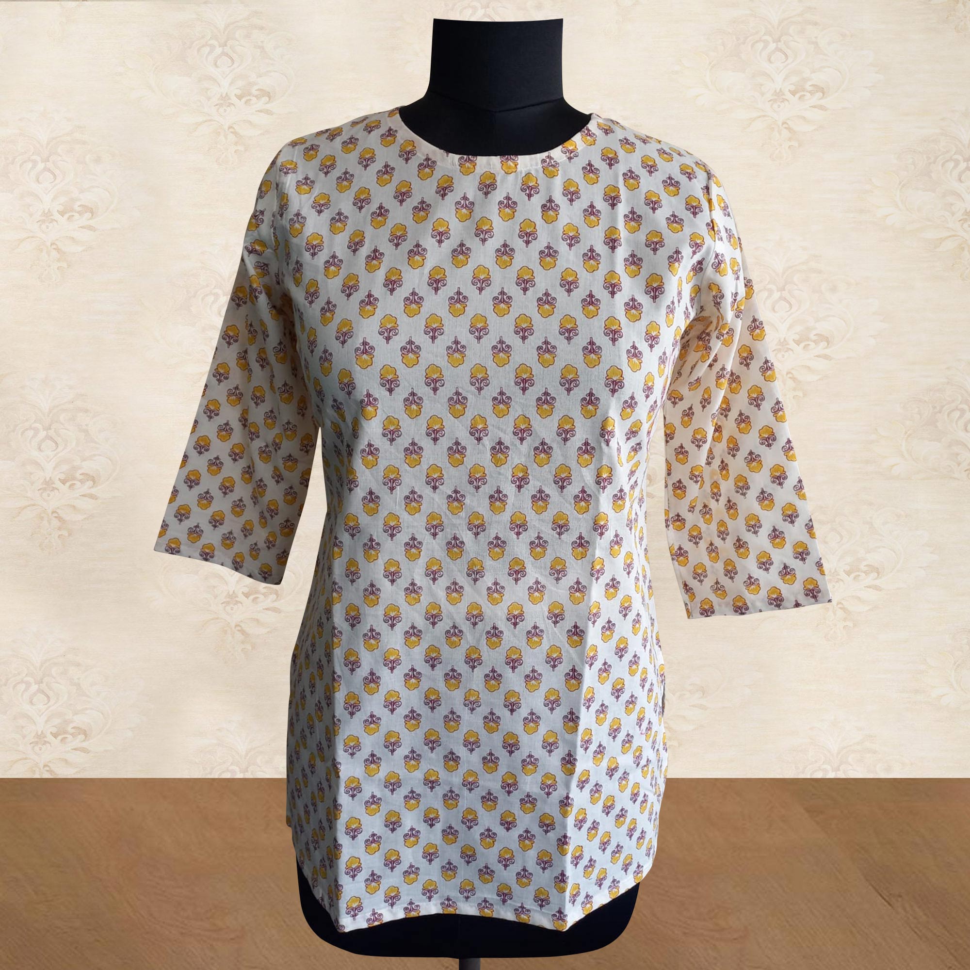 Yellow Floral Printed Pure Cotton Top
