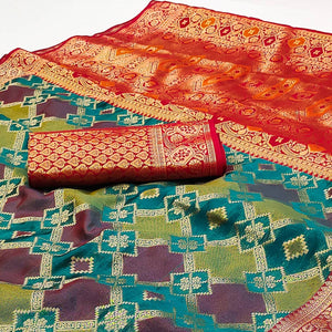 Multicolor Red Woven Cotton Silk Saree