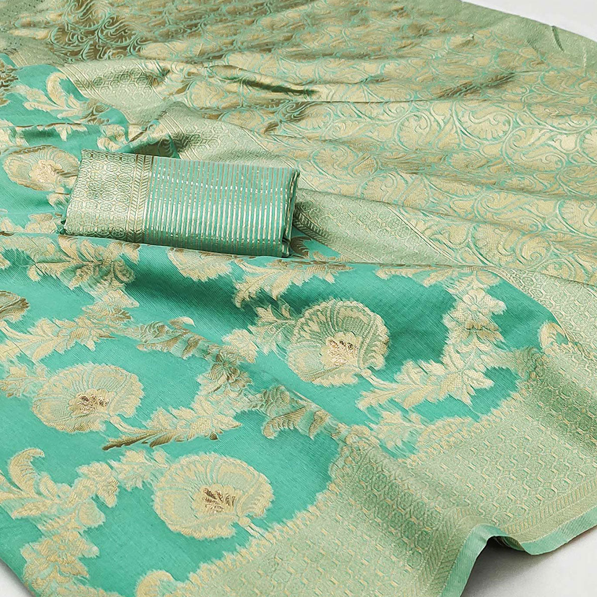 Rama Green Woven Jacquard Saree