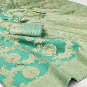 Rama Green Woven Jacquard Saree