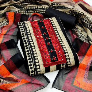 Black Printed Chanderi Dress Material