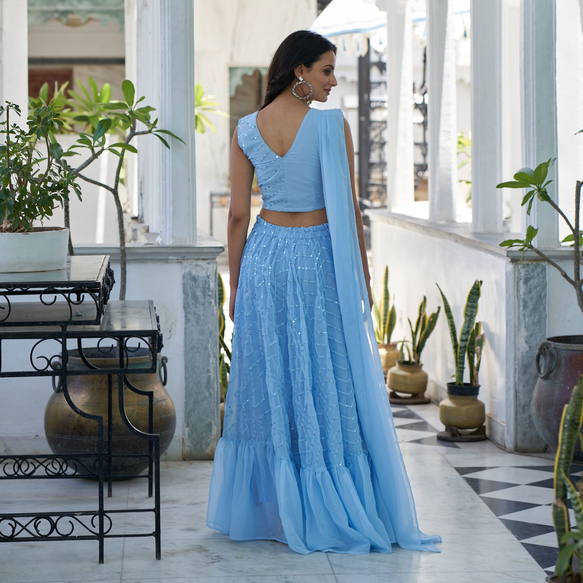 Blue Sequins Embroidered Georgette Lehenga Choli