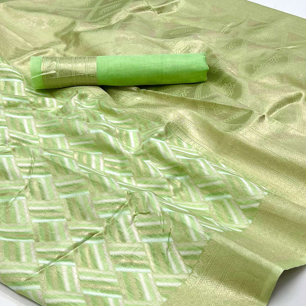 Pista Green Woven Linen Saree