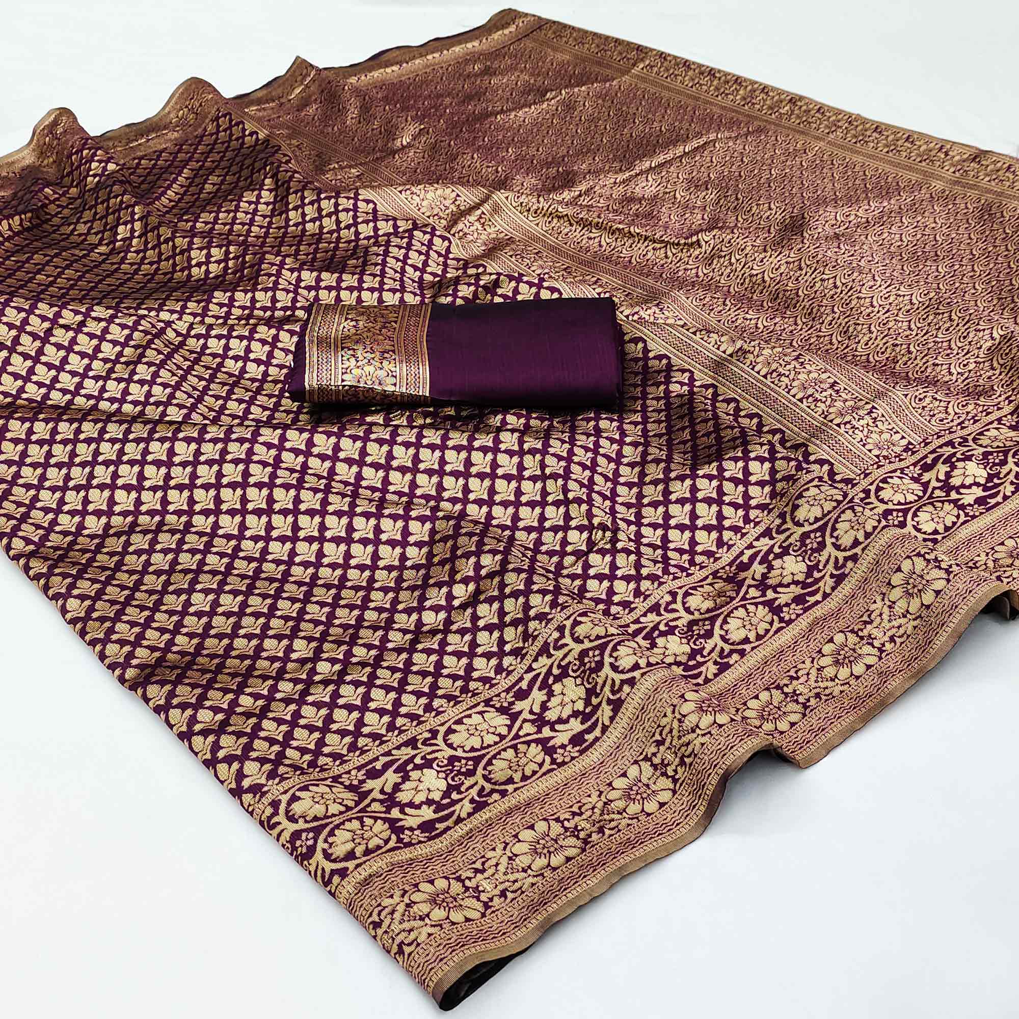 Purple Woven Cotton Silk Saree