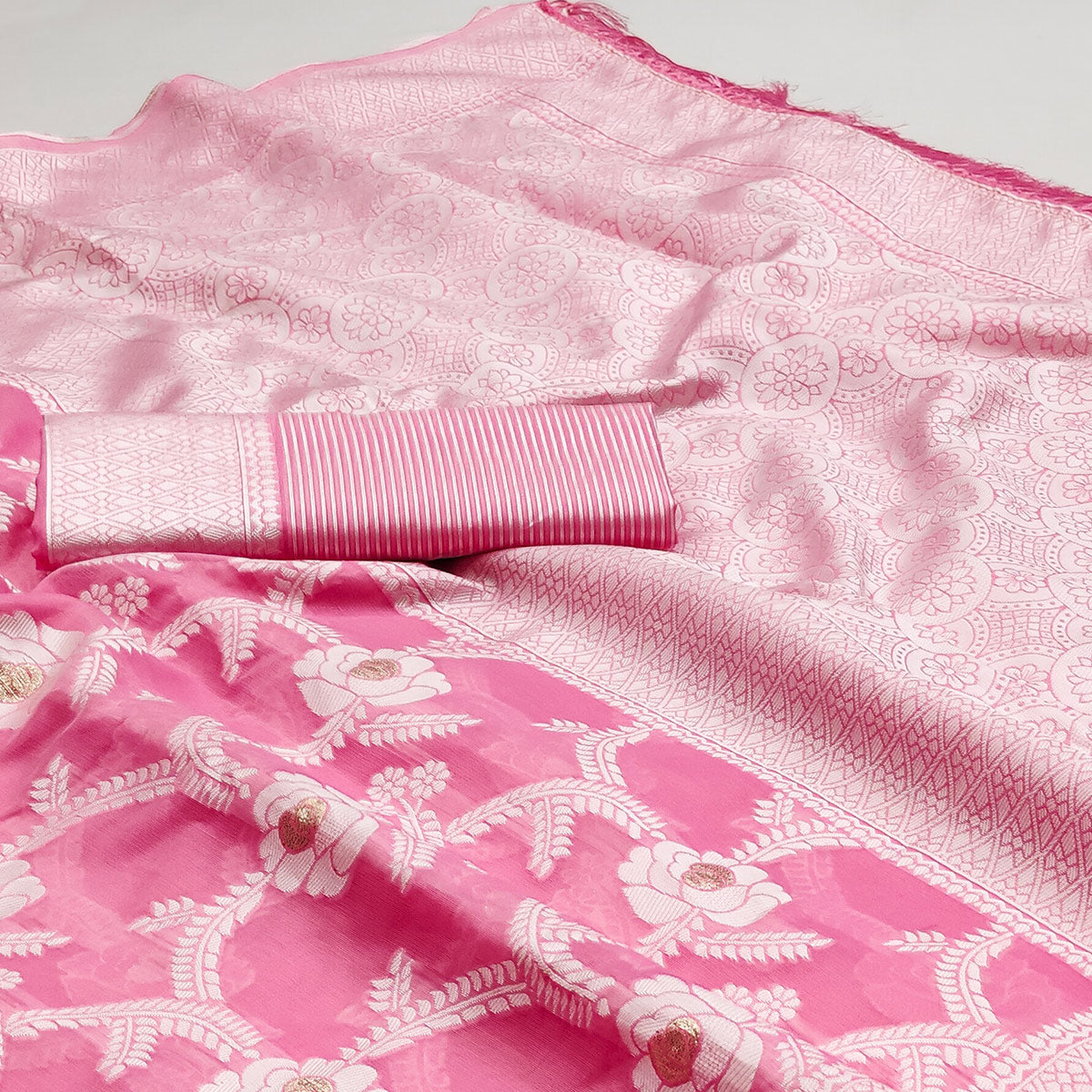 Pink Woven Jacquard Saree