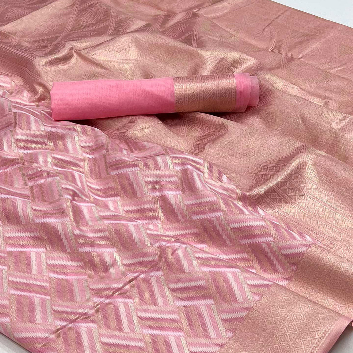 Pink Woven Linen Saree