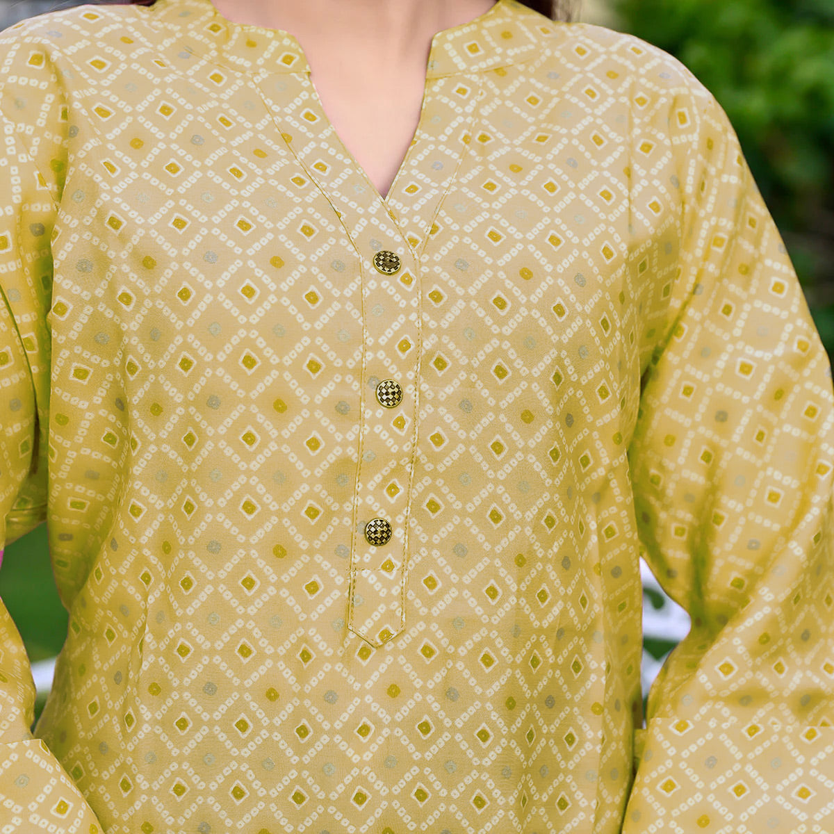 Yellow Printed Chanderi Top