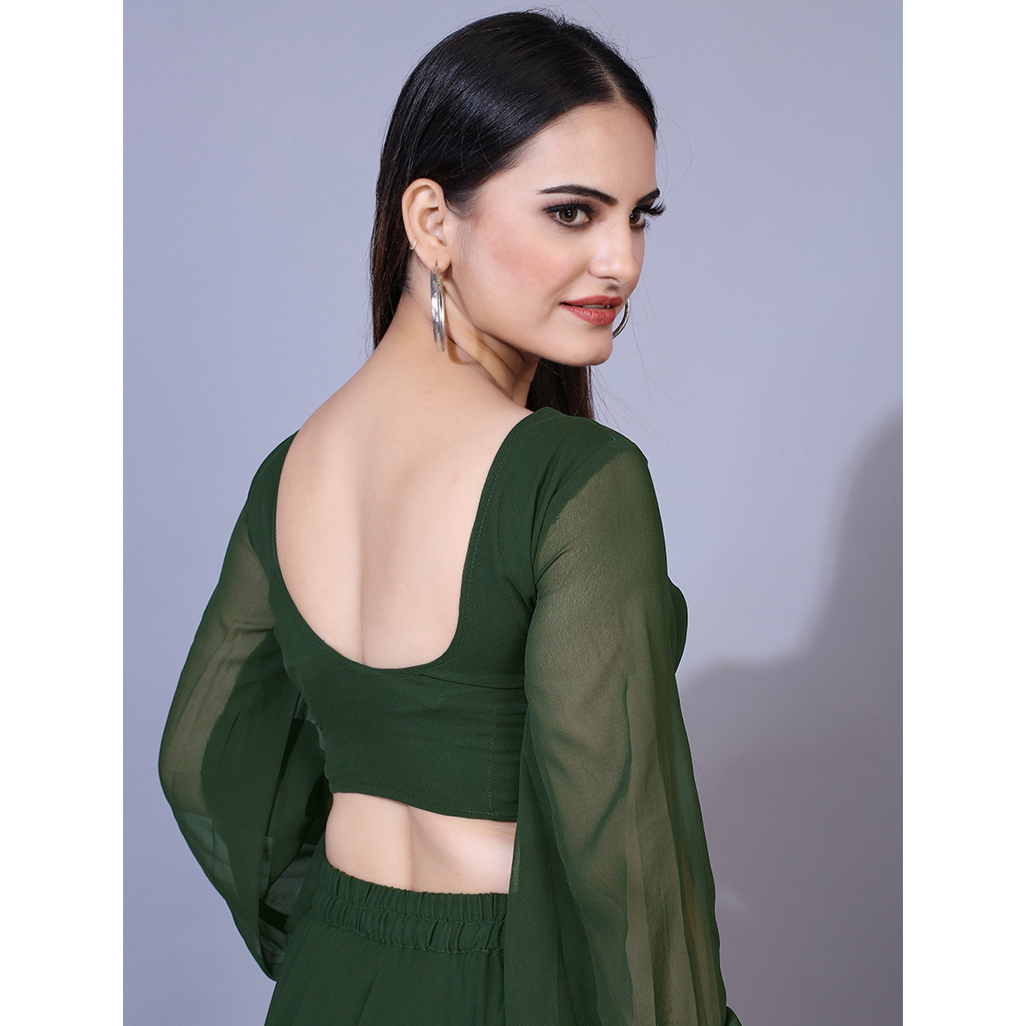 Green Solid With Handwork Georgette Lehenga Choli - Image 4