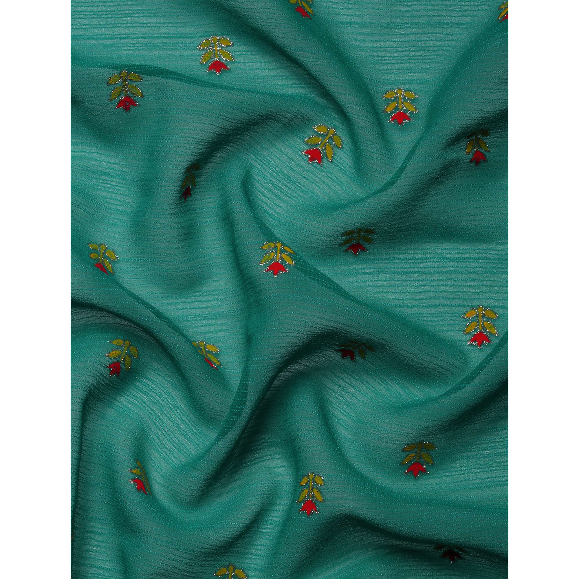 Rama Blue Embroidered Chiffon Saree