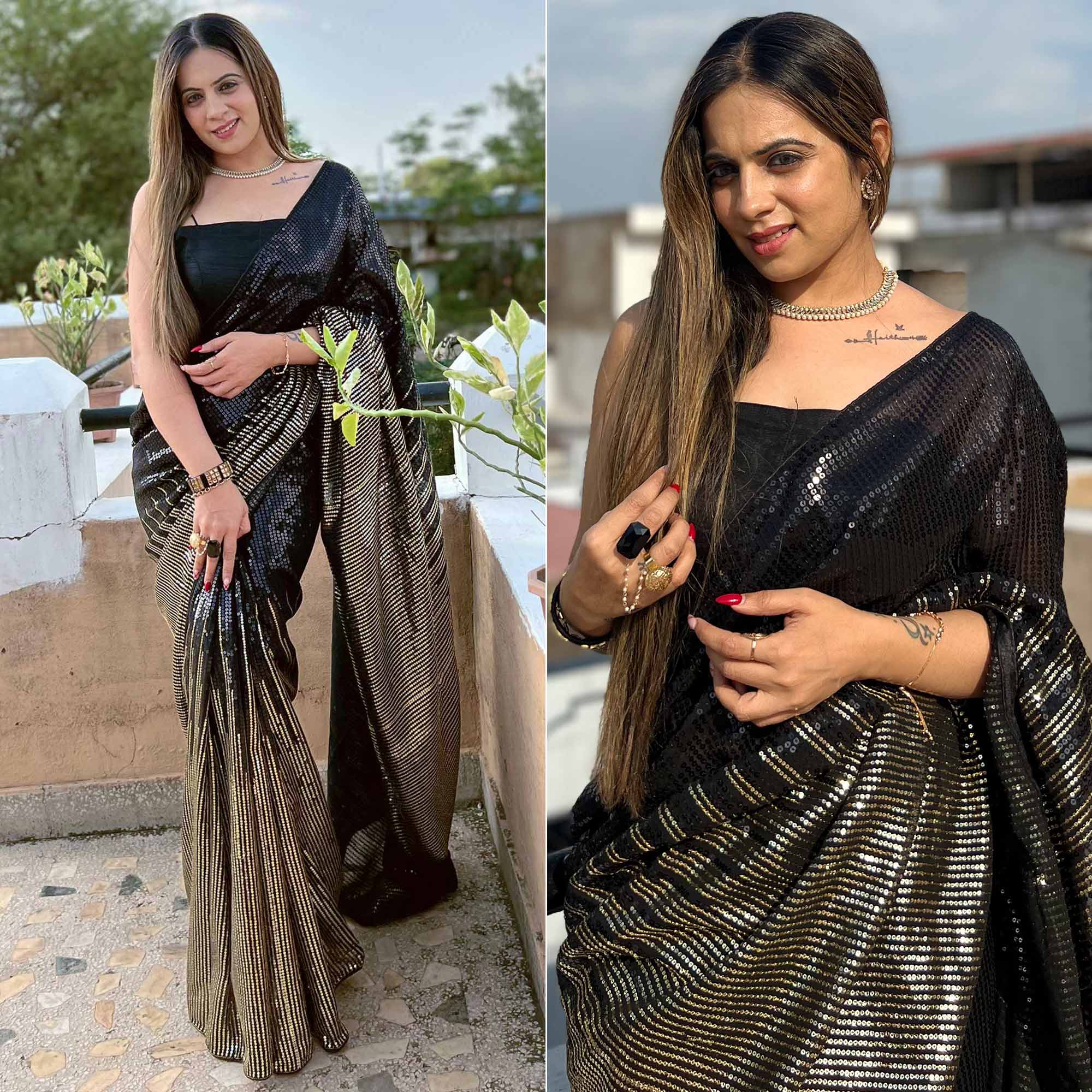 Black Sequins Embroidered Georgette Saree