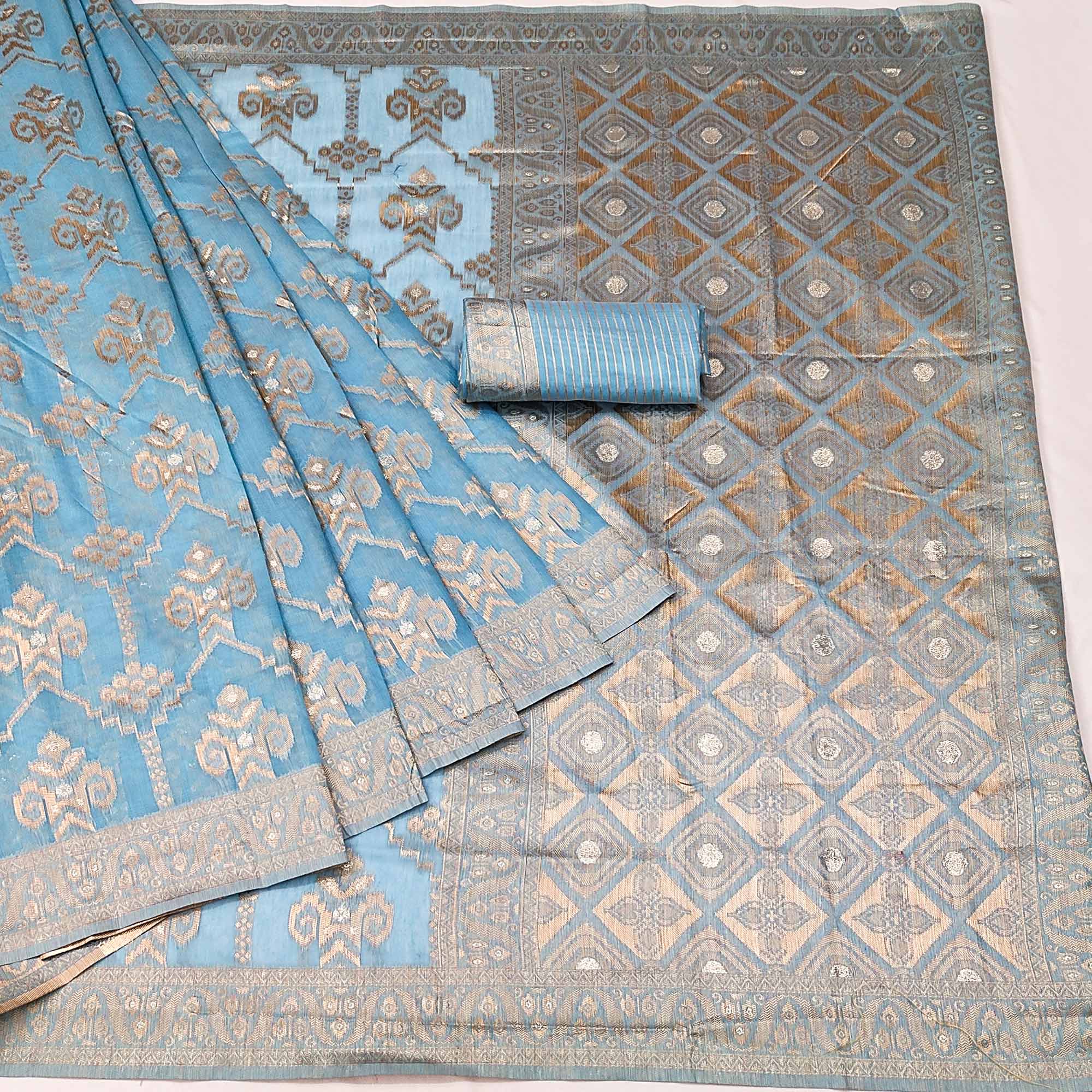 Blue Woven Jacquard Saree