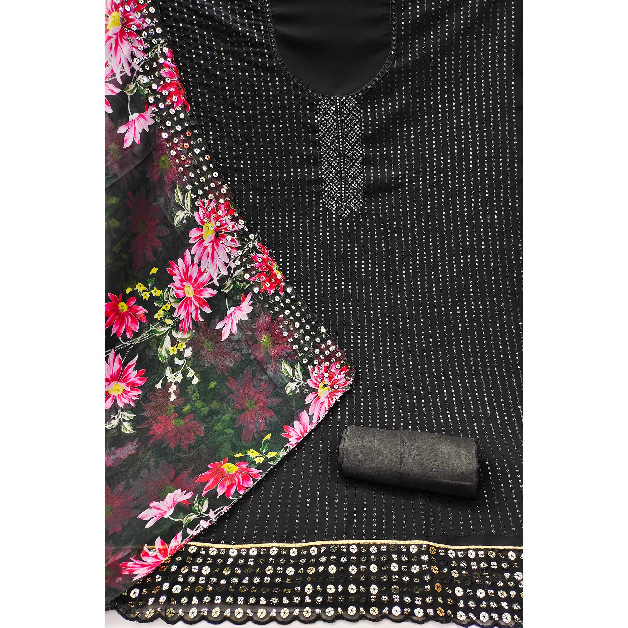 Black Sequins Embroidered Georgette Dress Material