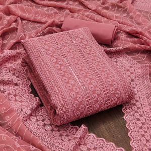 Dusty Pink Lucknowi Embroidered Georgette Suit