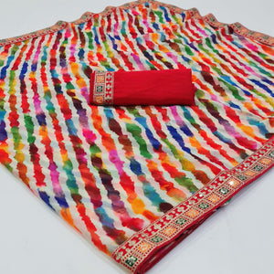 Multicolor Leheriya Printed With Sequins Border Georgette Saree
