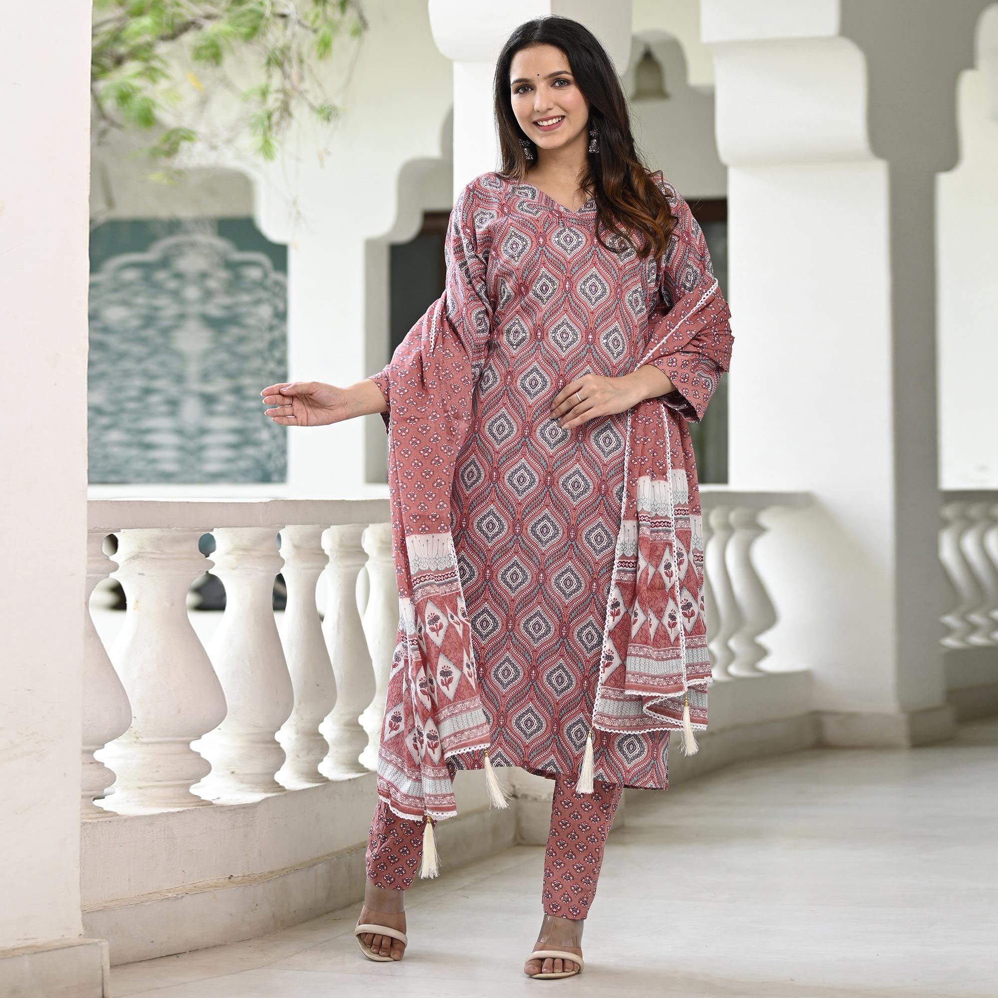 Mauve Printed Pure Cotton Suit