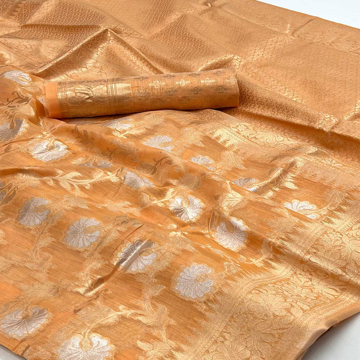 Mustard Floral Woven Linen Saree