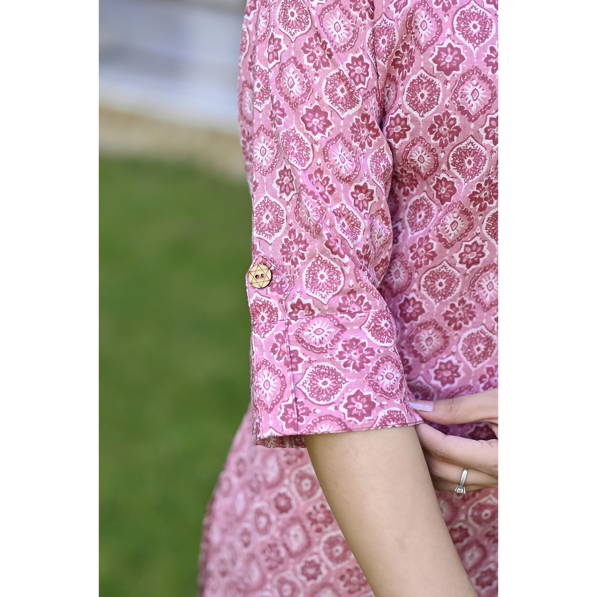 Pink Floral Printed Pure Cotton Kurti